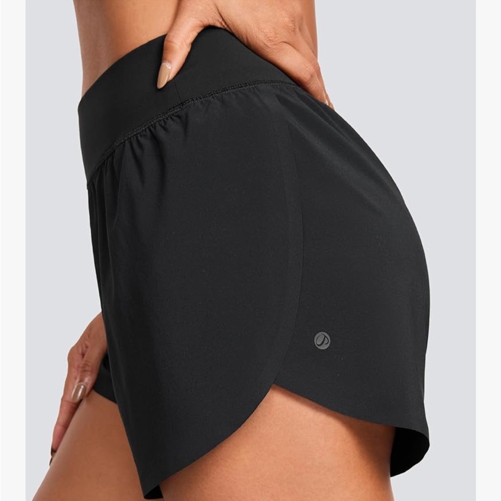 CRZ Yoga Shorts Navy Blue Double layer Athletic Lined Back Zip Pocket M 8/10